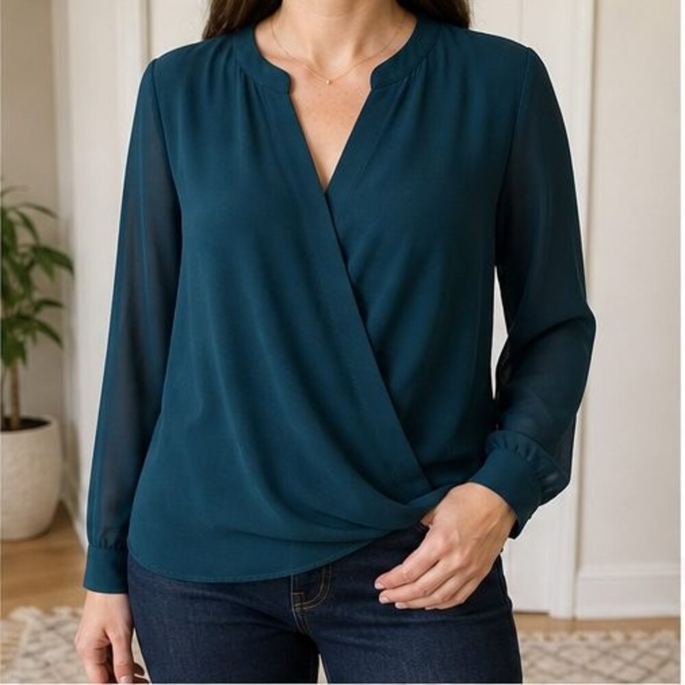 Teal Wrap Blouse - Picture 2 of 6